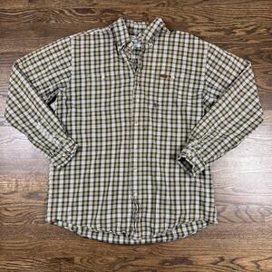 Carhartt Shirt Mens Large Tall Green Plaid Flannel Button Front Workwear Cotton